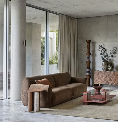 Crescent Base Side Table - Wood/Marble