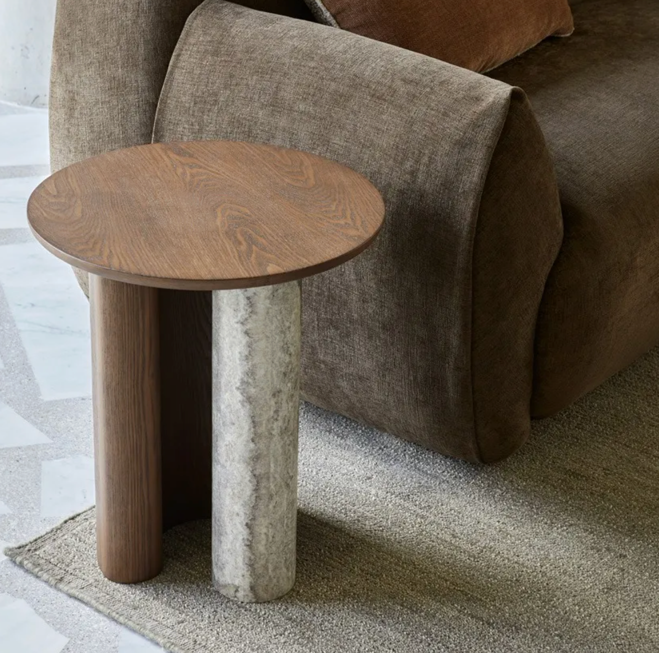 Crescent Base Side Table - Wood/Marble