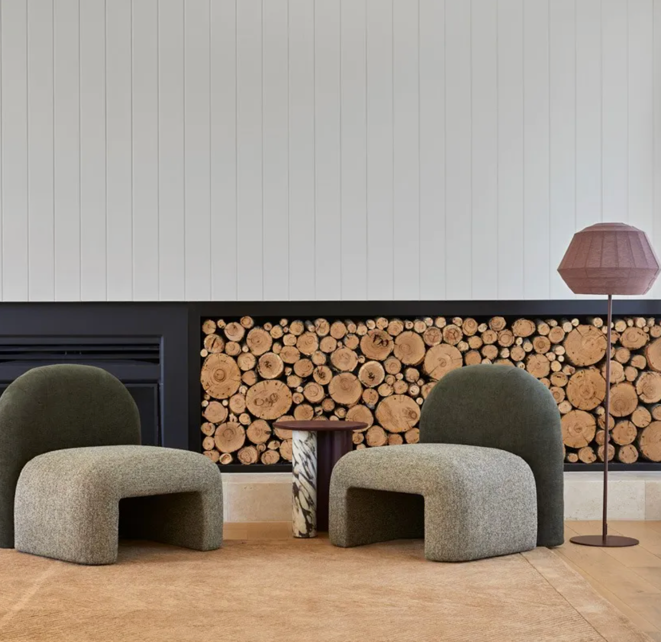 Crescent Base Side Table - Wood/Marble