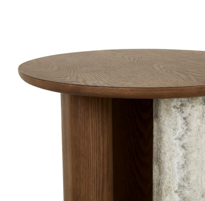 Crescent Base Side Table - Wood/Marble