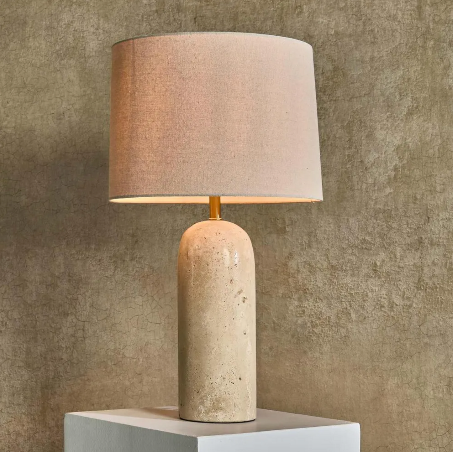 Olsen Travertine Table Lamp & Linen Shade