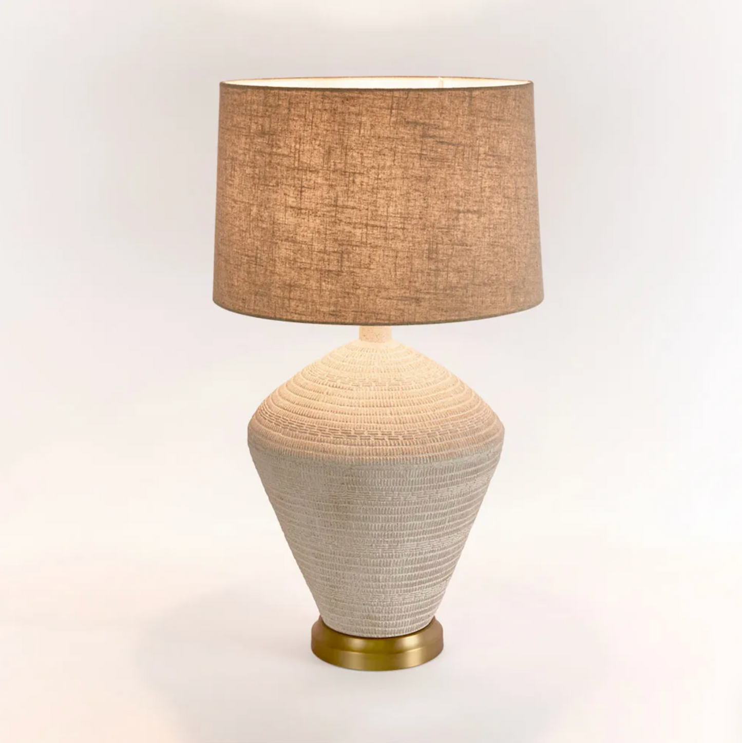 Caufield White Sandstone Table Lamp & Linen Shade