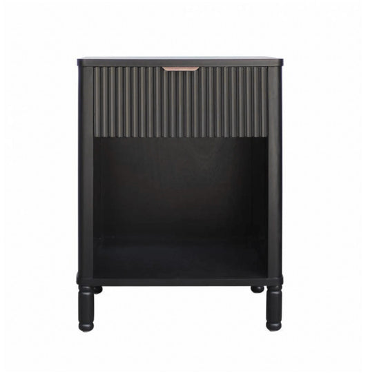 Black Ribbed Bedside Table - Black/Gold