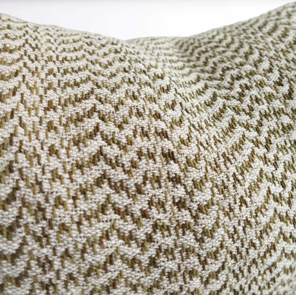 Jacquard Herringbone Cushion - Green/Off White
