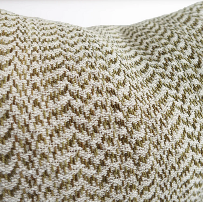 Jacquard Herringbone Cushion - Green/Off White