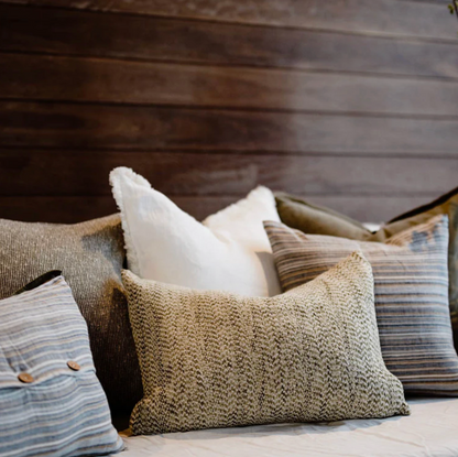 Jacquard Herringbone Cushion - Green/Off White