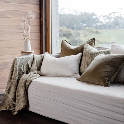 Jacquard Herringbone Cushion - Green/Off White