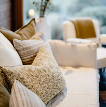 Jacquard Herringbone Cushion - Green/Off White