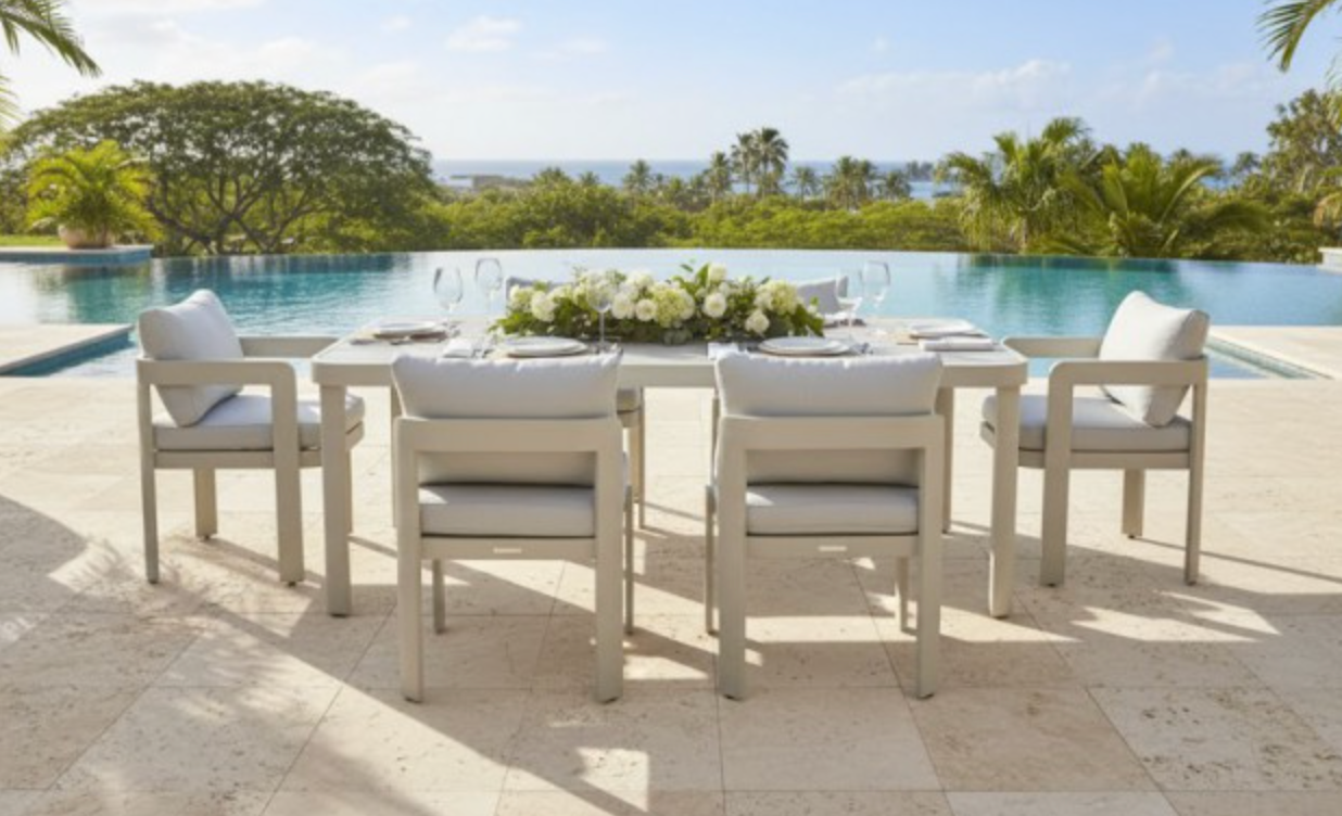 Beige 7 Piece Outdoor Dining Setting