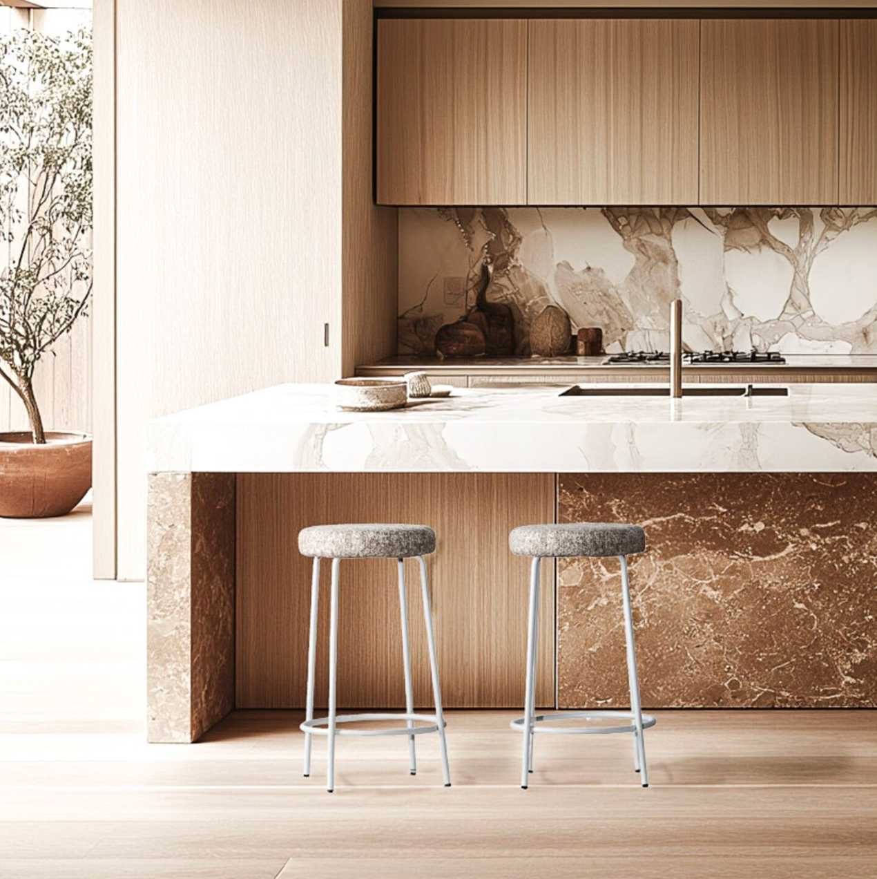 Round Leather Bar Stool