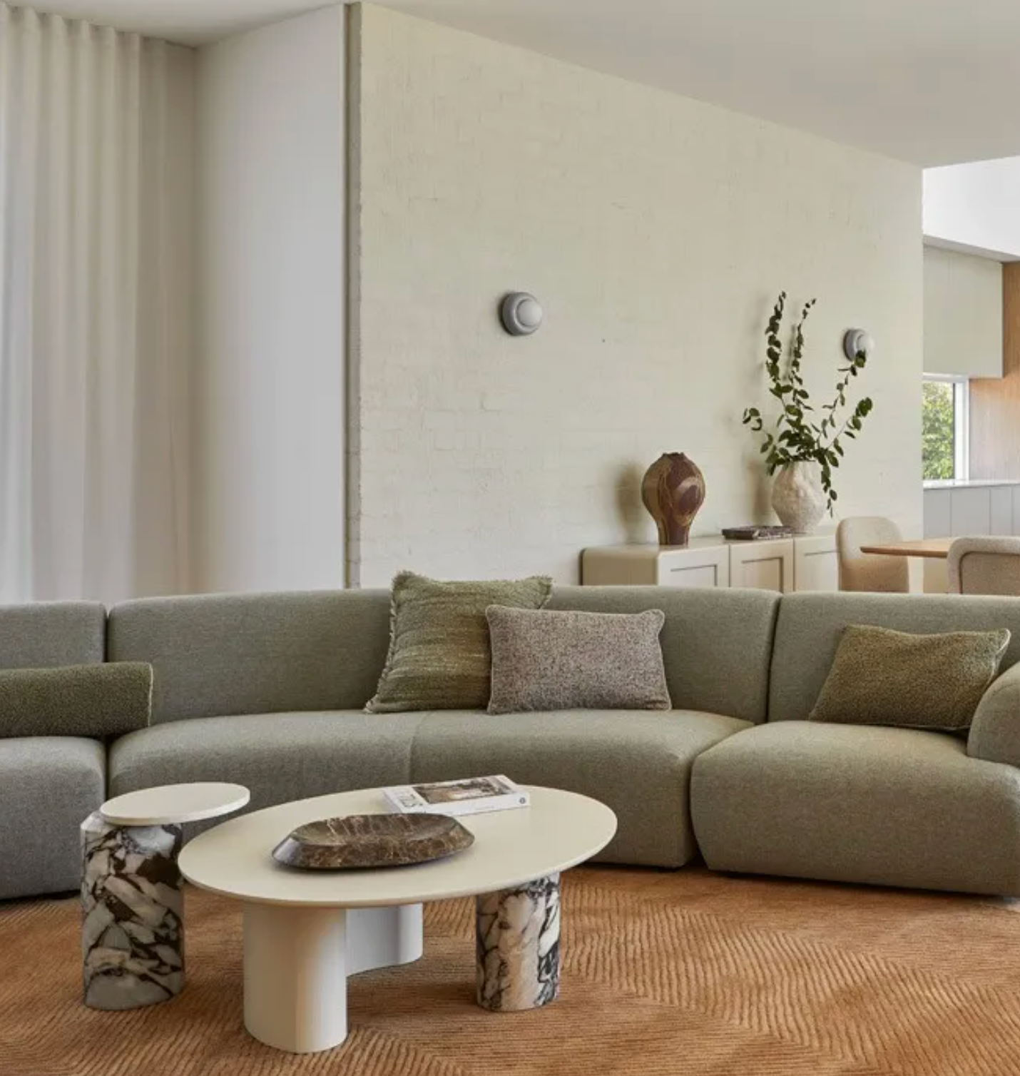 Marble Oak Asymmetrical Side Table