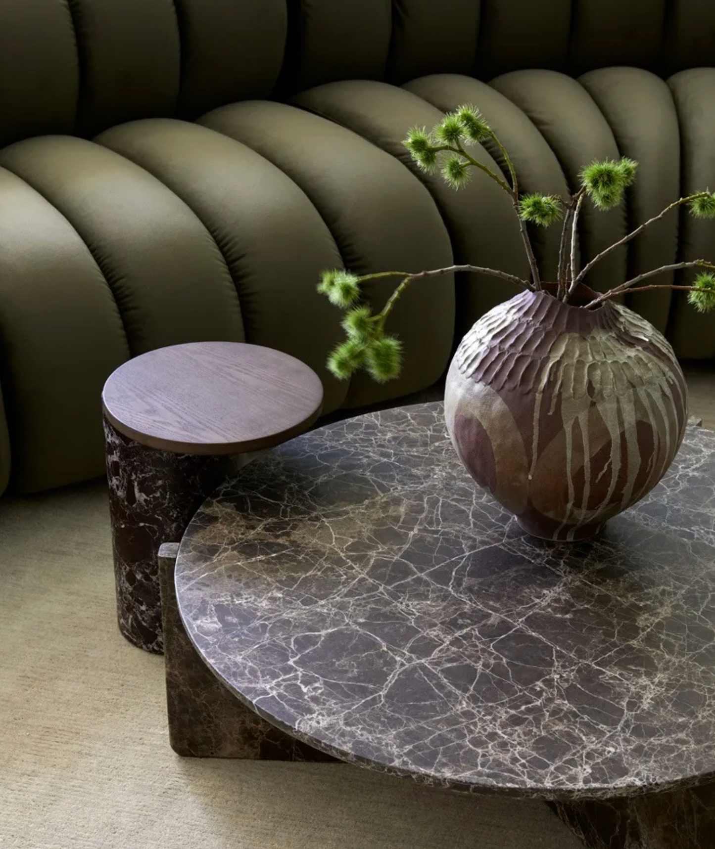 Marble Oak Asymmetrical Side Table