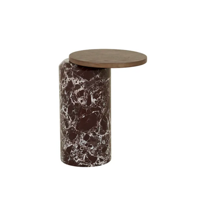 Marble Oak Asymmetrical Side Table