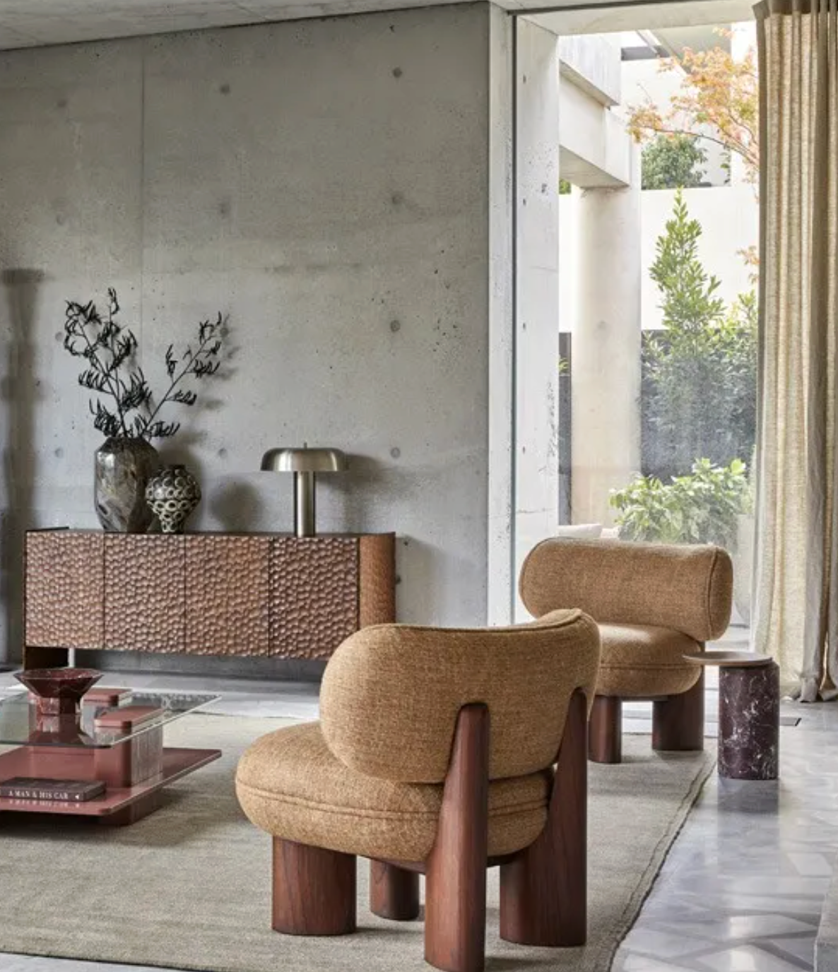 Marble Oak Asymmetrical Side Table