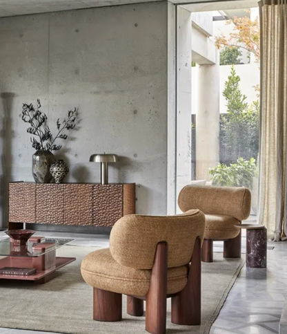 Marble Oak Asymmetrical Side Table