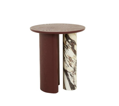Crescent Base Side Table - Wood/Marble