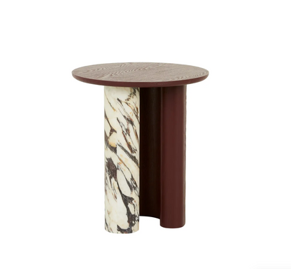 Crescent Base Side Table - Wood/Marble