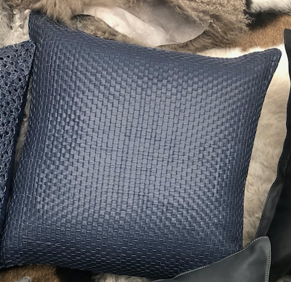Ethically Sourced Leather Weave Cushion in Navy
