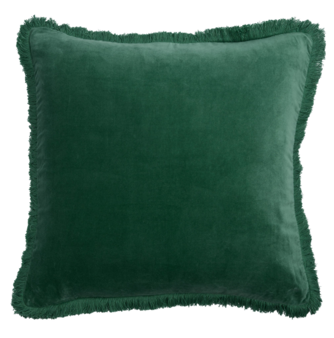 Emerald Velvet Cushion with Fringing