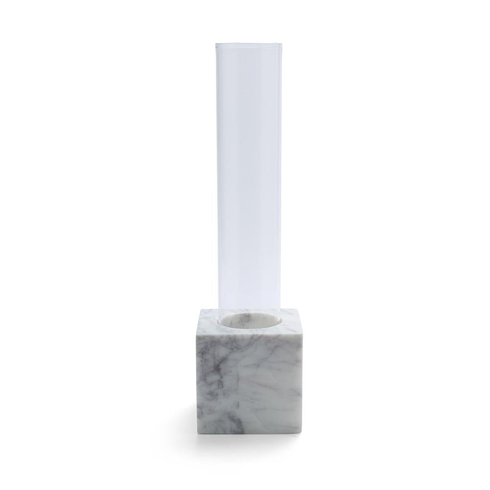 Tube Blanc Glass Vase with Marble Base