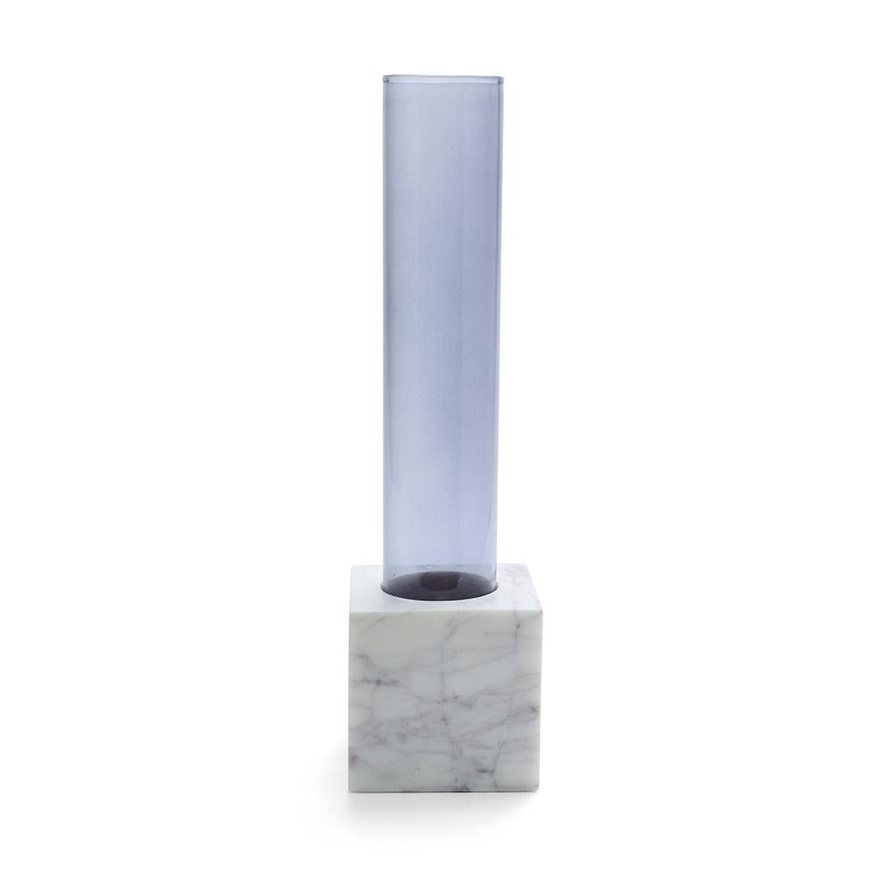 Tube Smoke Glass Vase with Marble Base