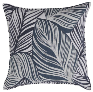 Navy and White Embroidered Leaf Pattern Cushion