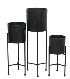 Black Terrazzo Look Planter Stand with Black Frame Small - 28cm DIA x 60cm H