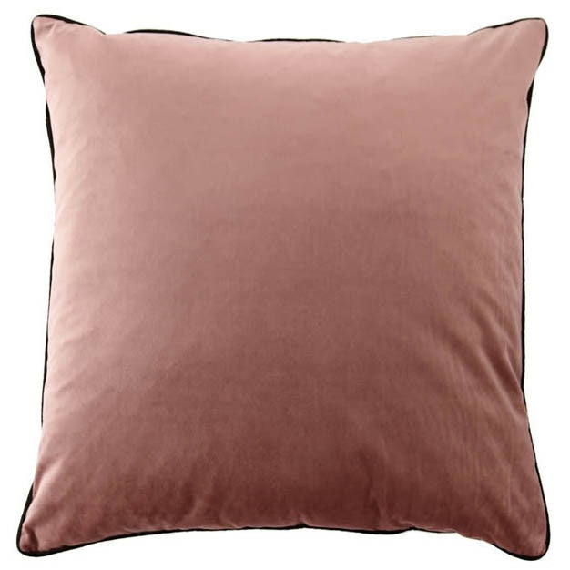 Dusty Rose Velvet Cushion with Slate Piping
