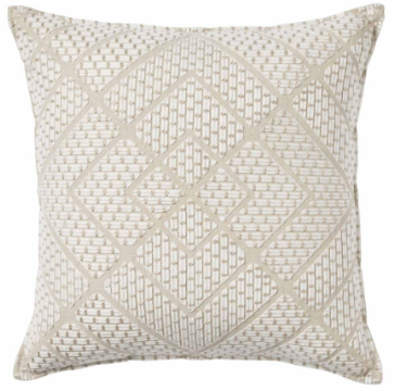 Sand and White Embroidered Diamond Pattern Cushion