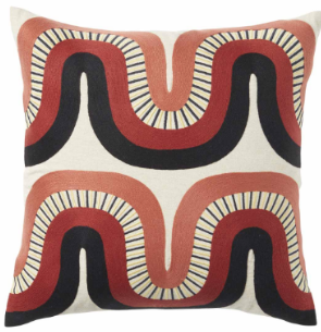 Red, Black, Sand Embroidered Wavy Line Cushion
