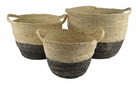 Natural Seagrass Charcoal Dip Baskets with Handles