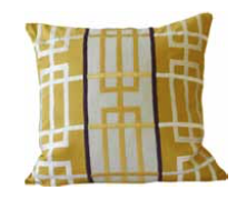 Mustard cushion with liner patterned emboirdery