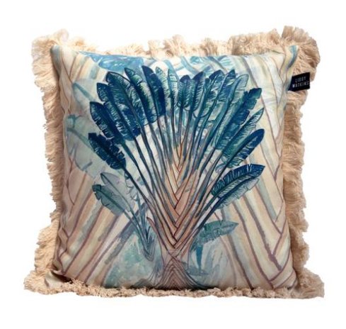 Havana Leafy Palm Cushion with Fringe