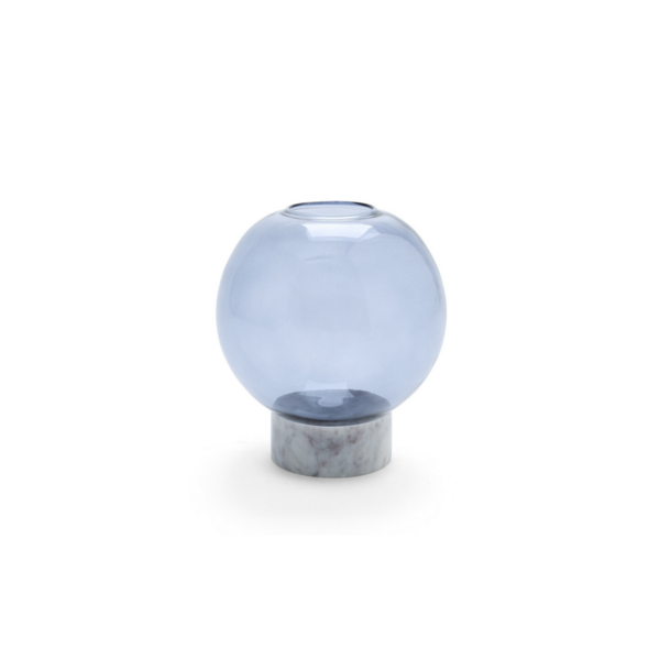 Round Smoked Glass Vase with Marble Base Small