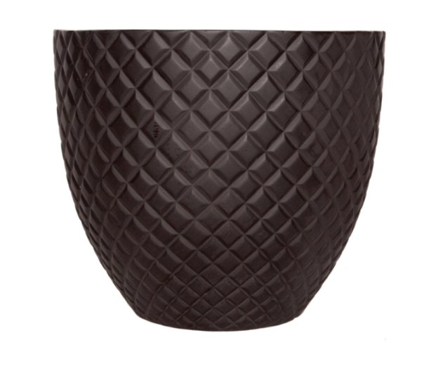 Diamond Pattern Matte Black Fiberglass Pot - Large