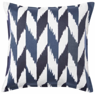Blue and White Embroidered Ikat Design Cushion