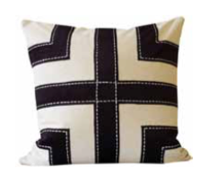 Neutral cushion with black velvet and white embroidery