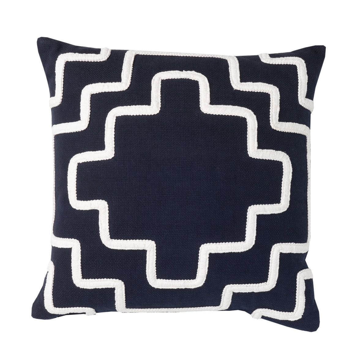 Textured Navy Cushion with White Patterned Detail