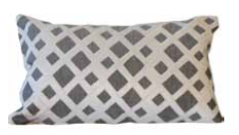 Grey lumber cushion with white crisscross pattern