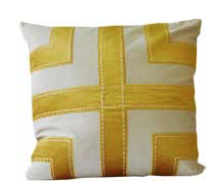 Neutral cushion with mustard velvet and embroidery in cross pattern