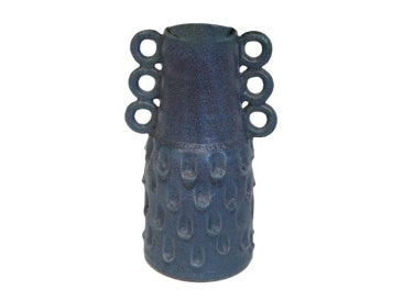 Blue Ceramic Imprint Vase with Loops