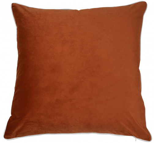 Orange Velvet Cushion with White Piping 60x60cm