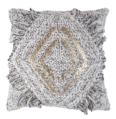 Grey Knitted Cushion with Gold Diamond Detail