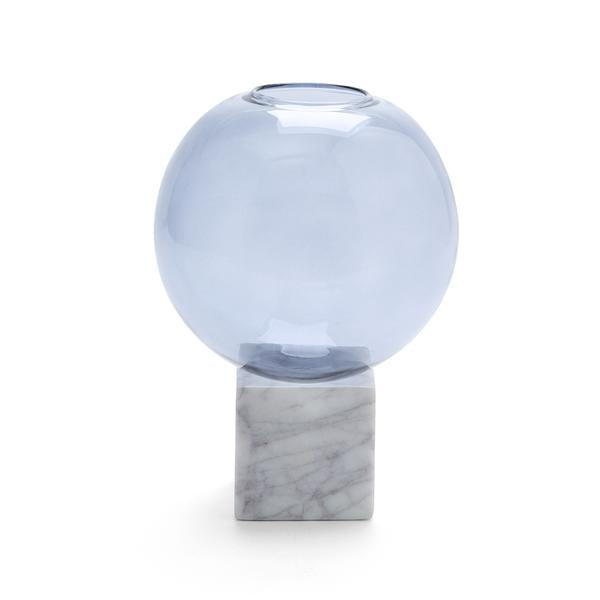 Round Smoke Glass Vase with Cube Marble Base
