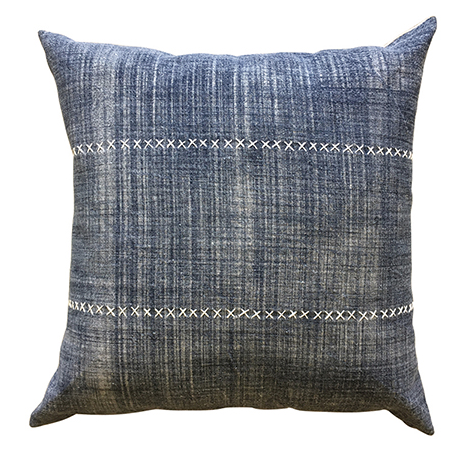 Indigo Linen Cushion with Stitched Cross Detail 50cm x 50cm