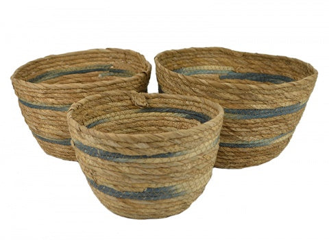 Seagrass Natural & Blue Short Basket