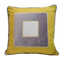 Mustard cushion with grey and white velvet