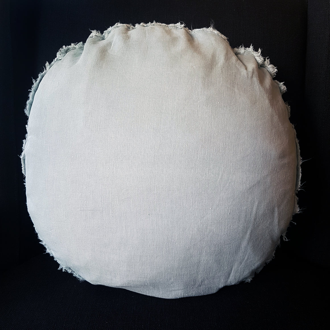 Round Soft Linen Cushion with Subtle Frey Edging